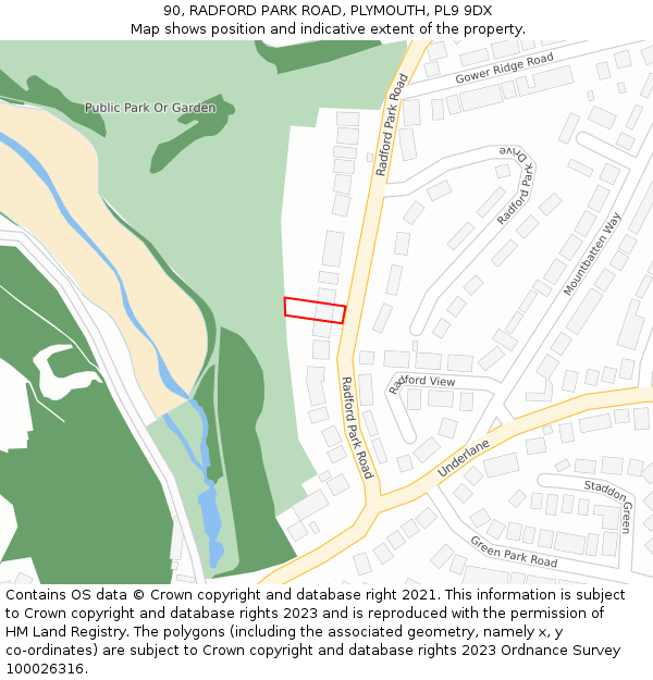 90, RADFORD PARK ROAD, PLYMOUTH, PL9 9DX: Location map and indicative extent of plot
