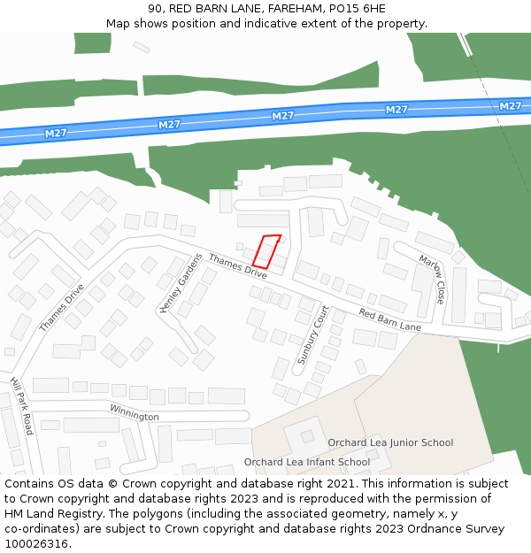 90, RED BARN LANE, FAREHAM, PO15 6HE: Location map and indicative extent of plot