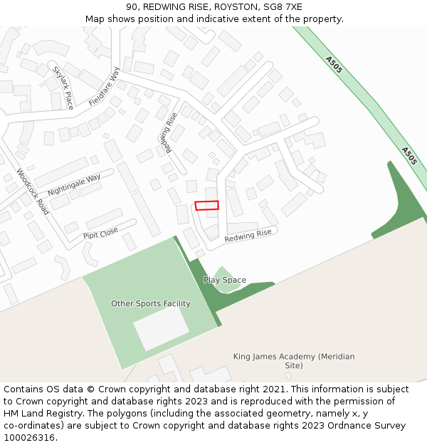 90, REDWING RISE, ROYSTON, SG8 7XE: Location map and indicative extent of plot