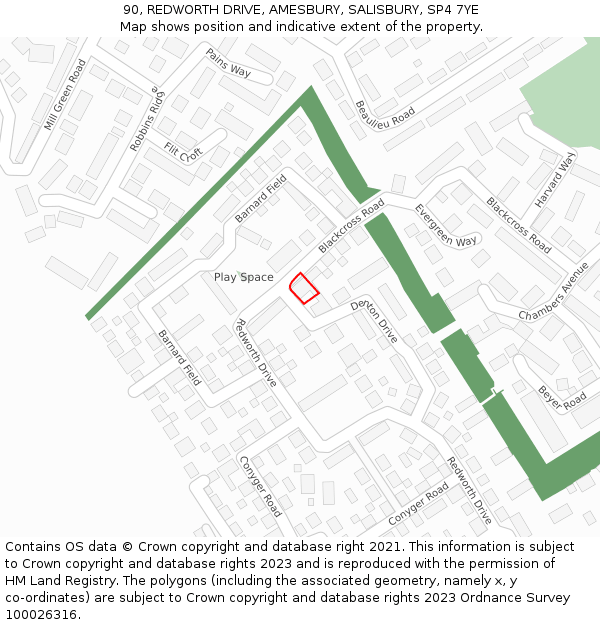 90, REDWORTH DRIVE, AMESBURY, SALISBURY, SP4 7YE: Location map and indicative extent of plot