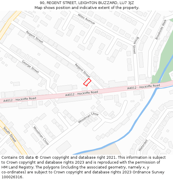 90, REGENT STREET, LEIGHTON BUZZARD, LU7 3JZ: Location map and indicative extent of plot