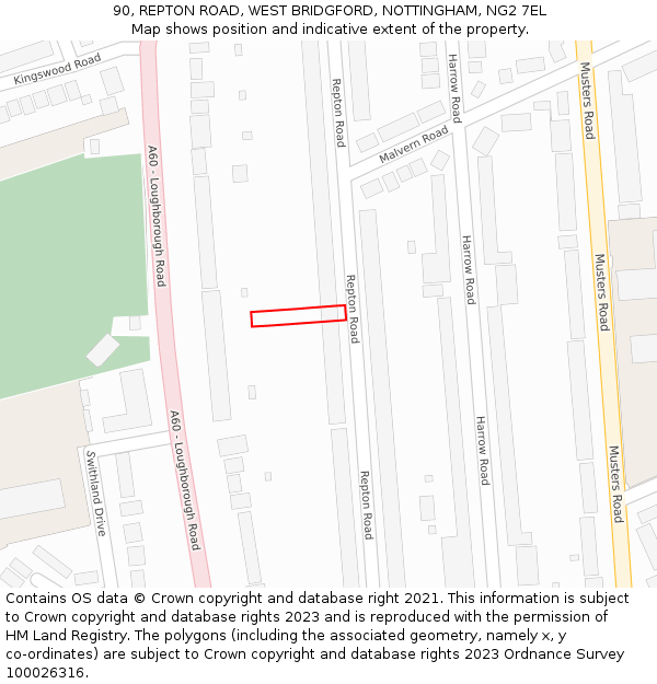 90, REPTON ROAD, WEST BRIDGFORD, NOTTINGHAM, NG2 7EL: Location map and indicative extent of plot