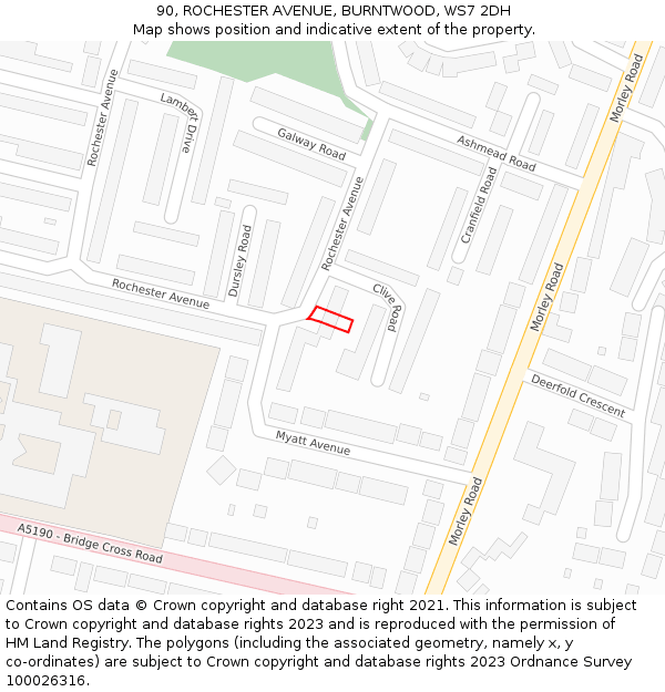 90, ROCHESTER AVENUE, BURNTWOOD, WS7 2DH: Location map and indicative extent of plot