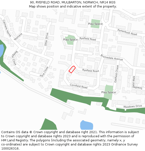 90, RYEFIELD ROAD, MULBARTON, NORWICH, NR14 8GS: Location map and indicative extent of plot