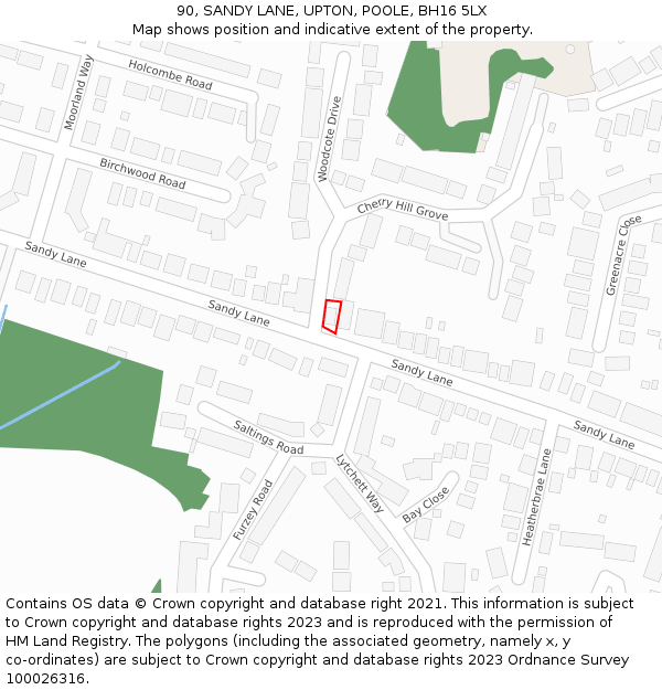 90, SANDY LANE, UPTON, POOLE, BH16 5LX: Location map and indicative extent of plot