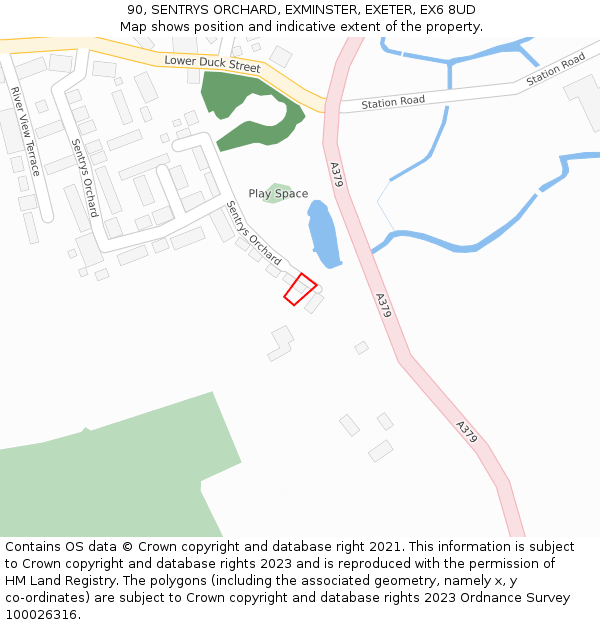 90, SENTRYS ORCHARD, EXMINSTER, EXETER, EX6 8UD: Location map and indicative extent of plot