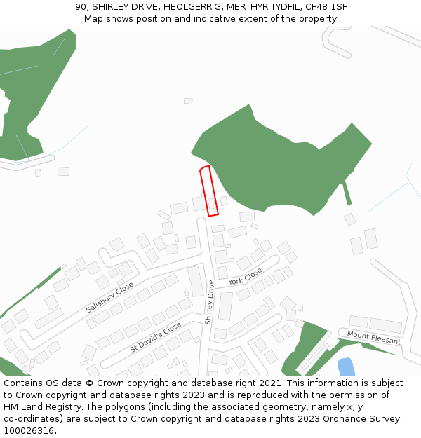 90, SHIRLEY DRIVE, HEOLGERRIG, MERTHYR TYDFIL, CF48 1SF: Location map and indicative extent of plot