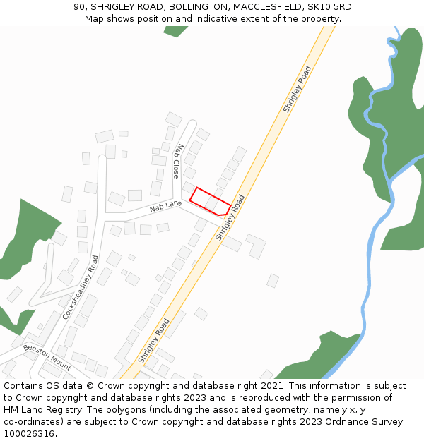 90, SHRIGLEY ROAD, BOLLINGTON, MACCLESFIELD, SK10 5RD: Location map and indicative extent of plot