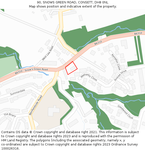 90, SNOWS GREEN ROAD, CONSETT, DH8 0NL: Location map and indicative extent of plot