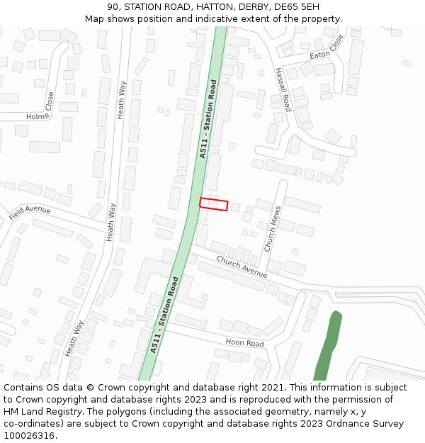 90, STATION ROAD, HATTON, DERBY, DE65 5EH: Location map and indicative extent of plot