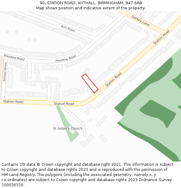 90, STATION ROAD, WYTHALL, BIRMINGHAM, B47 6AB: Location map and indicative extent of plot