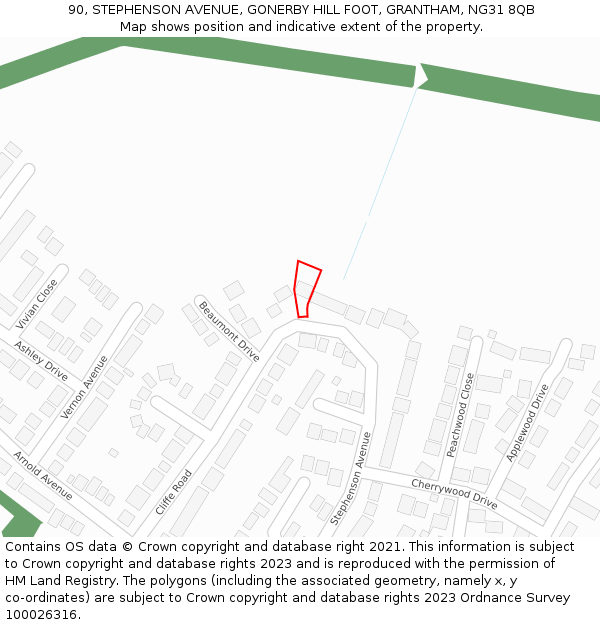 90, STEPHENSON AVENUE, GONERBY HILL FOOT, GRANTHAM, NG31 8QB: Location map and indicative extent of plot