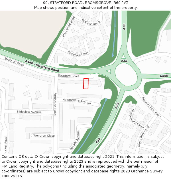 90, STRATFORD ROAD, BROMSGROVE, B60 1AT: Location map and indicative extent of plot