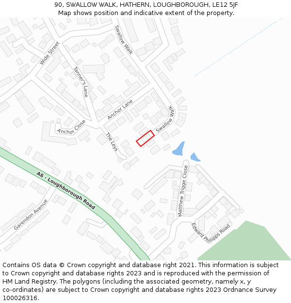 90, SWALLOW WALK, HATHERN, LOUGHBOROUGH, LE12 5JF: Location map and indicative extent of plot