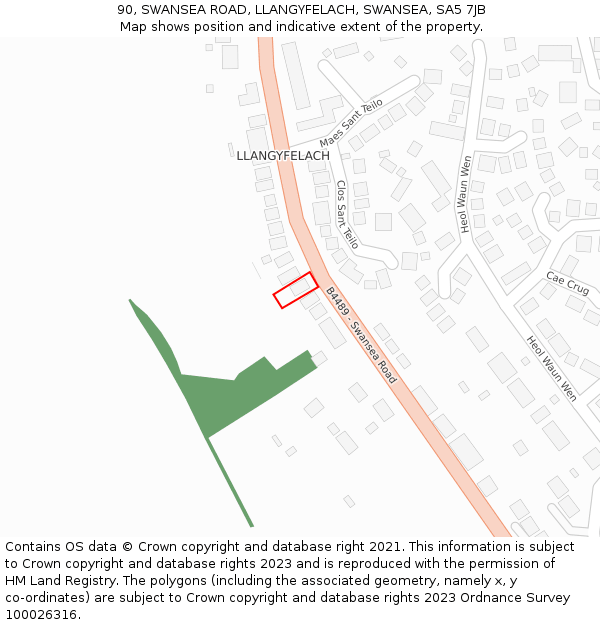 90, SWANSEA ROAD, LLANGYFELACH, SWANSEA, SA5 7JB: Location map and indicative extent of plot