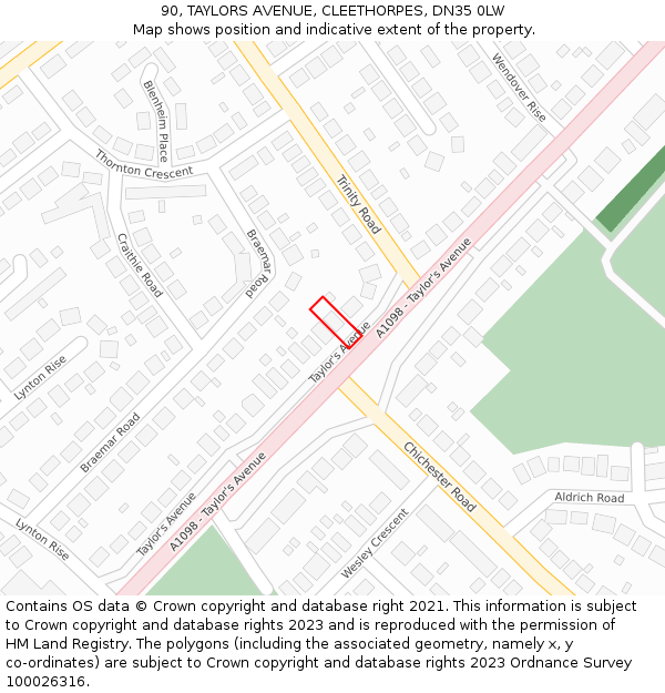 90, TAYLORS AVENUE, CLEETHORPES, DN35 0LW: Location map and indicative extent of plot