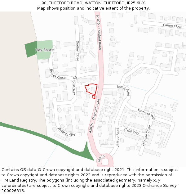 90, THETFORD ROAD, WATTON, THETFORD, IP25 6UX: Location map and indicative extent of plot