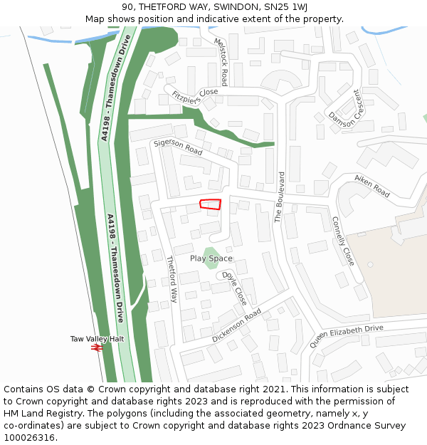 90, THETFORD WAY, SWINDON, SN25 1WJ: Location map and indicative extent of plot