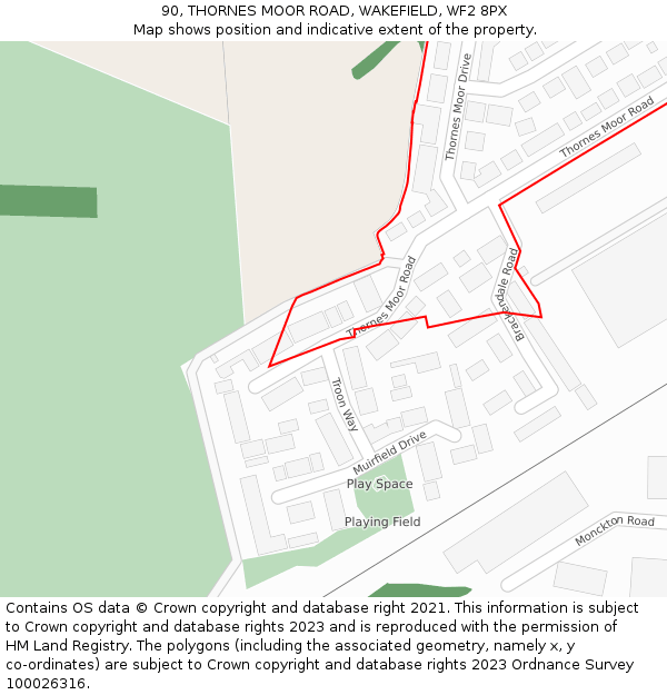 90, THORNES MOOR ROAD, WAKEFIELD, WF2 8PX: Location map and indicative extent of plot