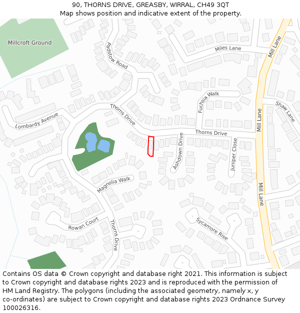 90, THORNS DRIVE, GREASBY, WIRRAL, CH49 3QT: Location map and indicative extent of plot