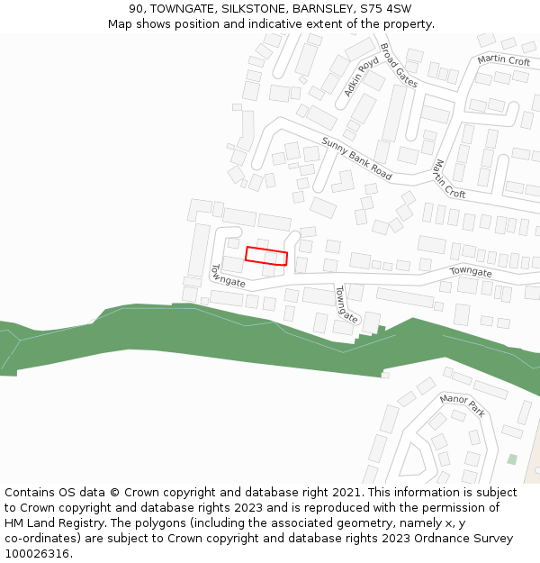 90, TOWNGATE, SILKSTONE, BARNSLEY, S75 4SW: Location map and indicative extent of plot