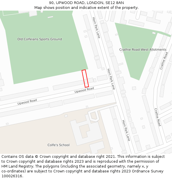 90, UPWOOD ROAD, LONDON, SE12 8AN: Location map and indicative extent of plot