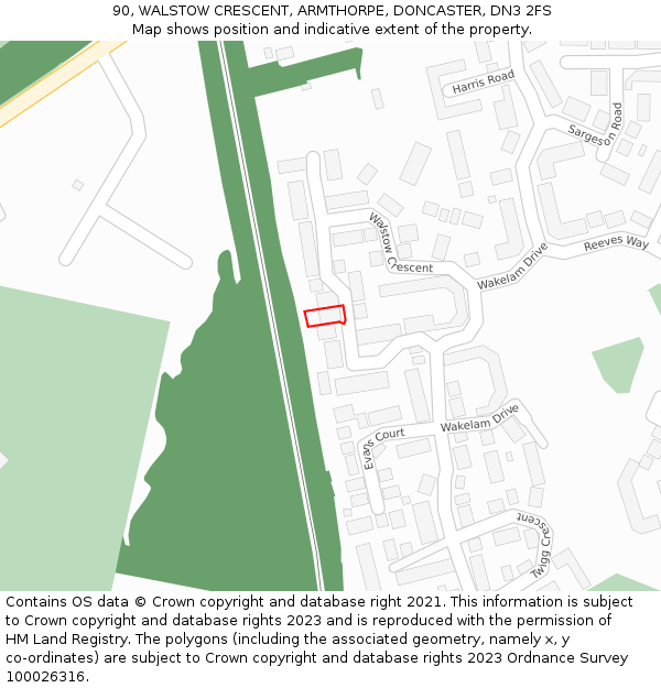 90, WALSTOW CRESCENT, ARMTHORPE, DONCASTER, DN3 2FS: Location map and indicative extent of plot