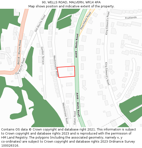 90, WELLS ROAD, MALVERN, WR14 4PA: Location map and indicative extent of plot