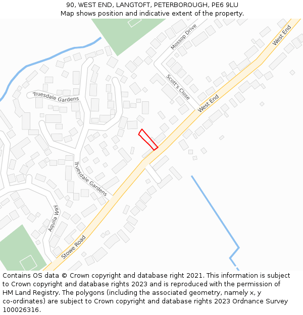 90, WEST END, LANGTOFT, PETERBOROUGH, PE6 9LU: Location map and indicative extent of plot