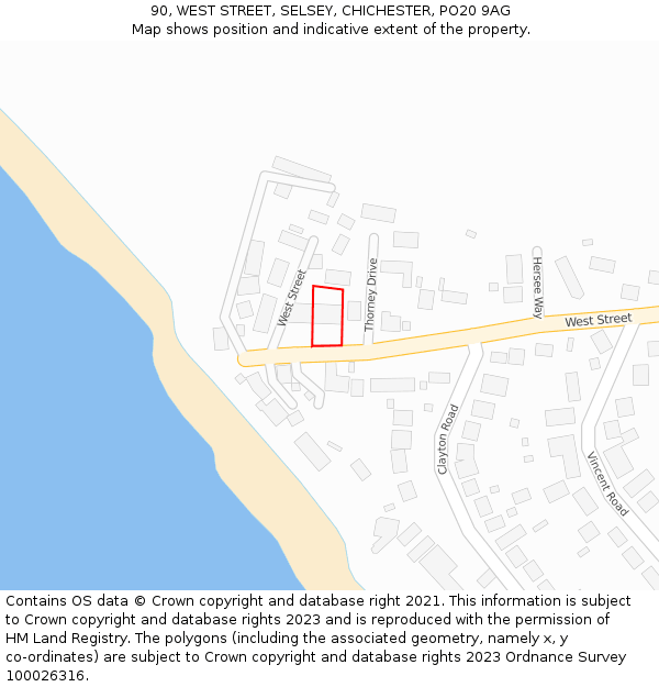 90, WEST STREET, SELSEY, CHICHESTER, PO20 9AG: Location map and indicative extent of plot