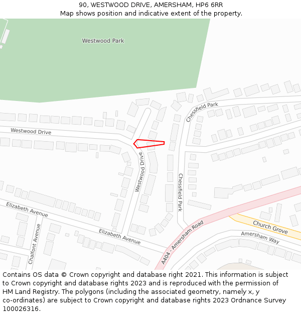 90, WESTWOOD DRIVE, AMERSHAM, HP6 6RR: Location map and indicative extent of plot