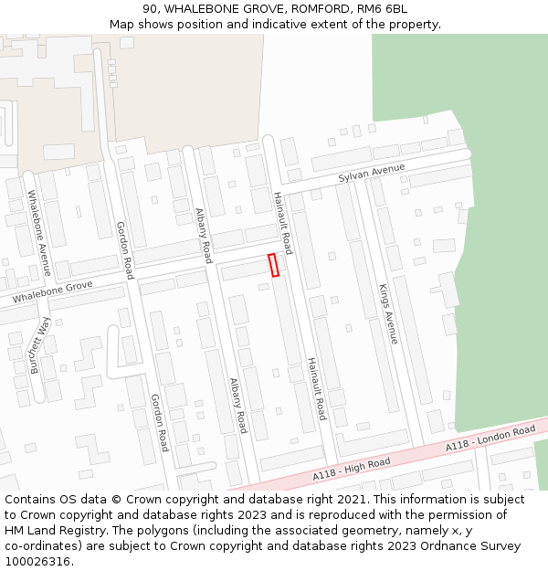 90, WHALEBONE GROVE, ROMFORD, RM6 6BL: Location map and indicative extent of plot