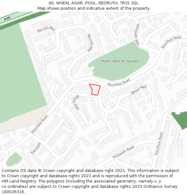 90, WHEAL AGAR, POOL, REDRUTH, TR15 3QL: Location map and indicative extent of plot