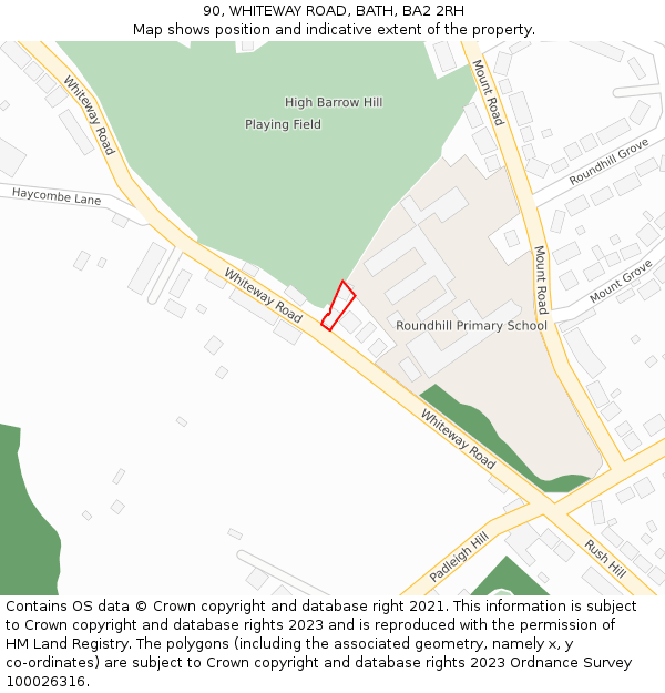 90, WHITEWAY ROAD, BATH, BA2 2RH: Location map and indicative extent of plot