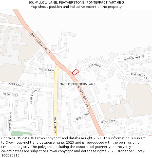 90, WILLOW LANE, FEATHERSTONE, PONTEFRACT, WF7 6BG: Location map and indicative extent of plot