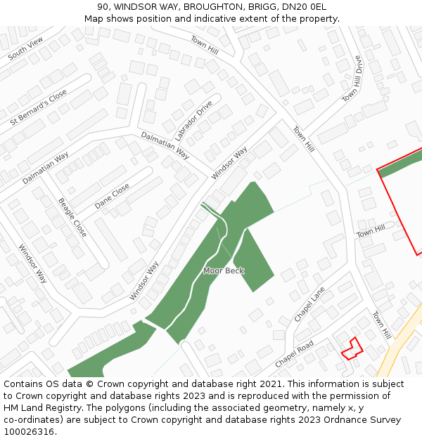 90, WINDSOR WAY, BROUGHTON, BRIGG, DN20 0EL: Location map and indicative extent of plot