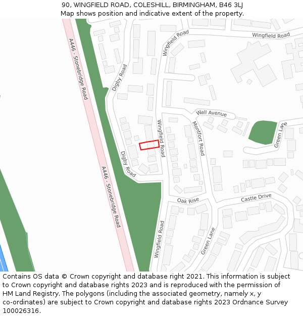 90, WINGFIELD ROAD, COLESHILL, BIRMINGHAM, B46 3LJ: Location map and indicative extent of plot