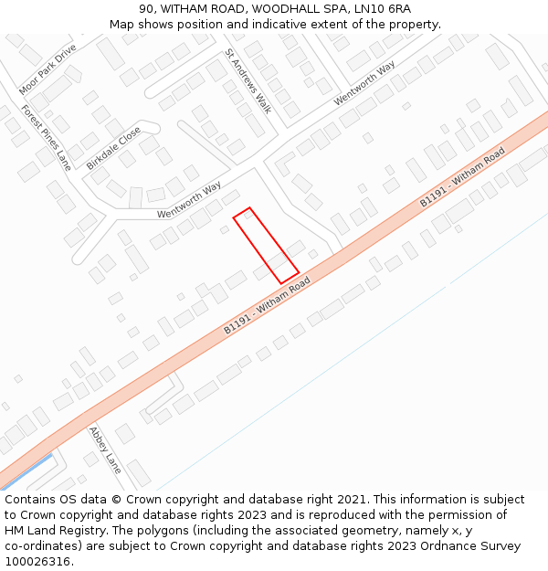 90, WITHAM ROAD, WOODHALL SPA, LN10 6RA: Location map and indicative extent of plot