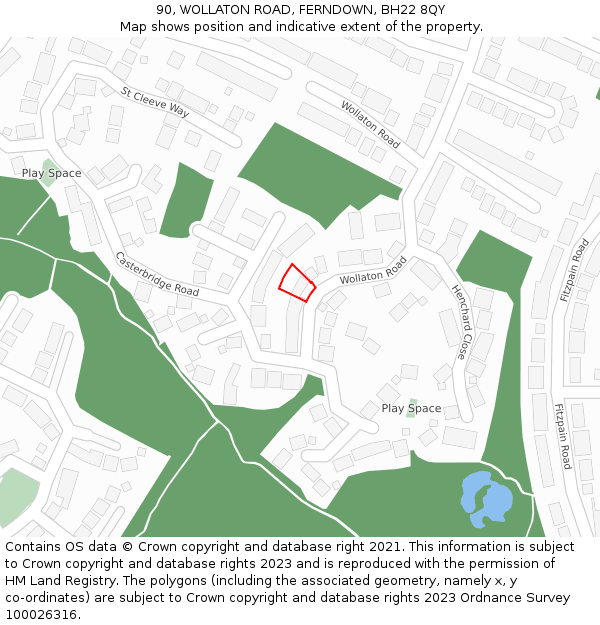 90, WOLLATON ROAD, FERNDOWN, BH22 8QY: Location map and indicative extent of plot