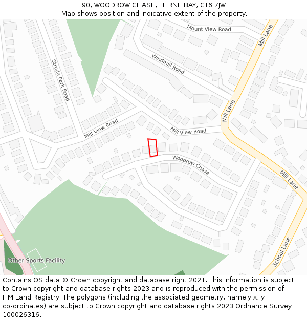 90, WOODROW CHASE, HERNE BAY, CT6 7JW: Location map and indicative extent of plot