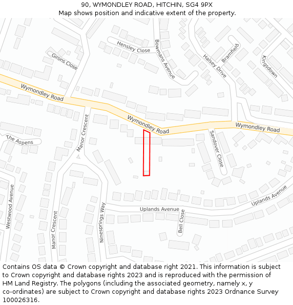 90, WYMONDLEY ROAD, HITCHIN, SG4 9PX: Location map and indicative extent of plot