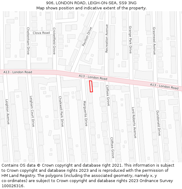 906, LONDON ROAD, LEIGH-ON-SEA, SS9 3NG: Location map and indicative extent of plot