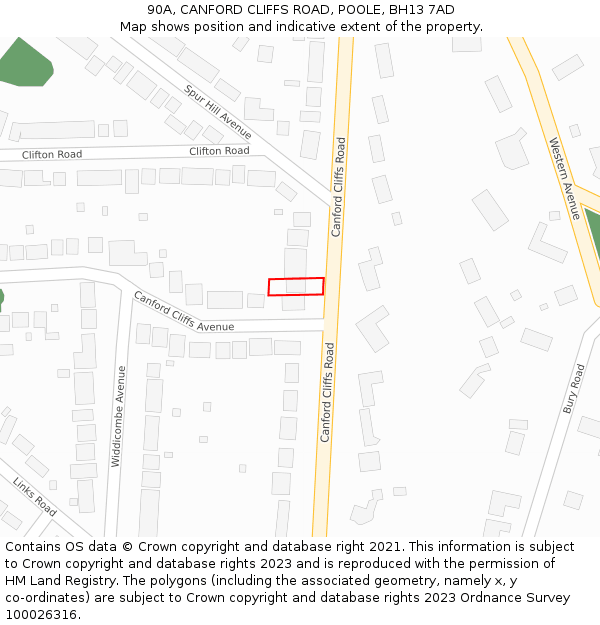 90A, CANFORD CLIFFS ROAD, POOLE, BH13 7AD: Location map and indicative extent of plot