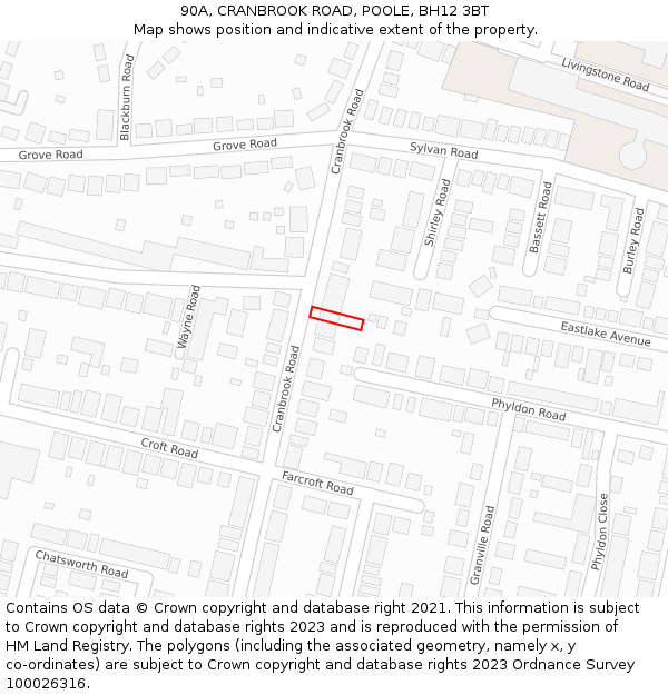 90A, CRANBROOK ROAD, POOLE, BH12 3BT: Location map and indicative extent of plot