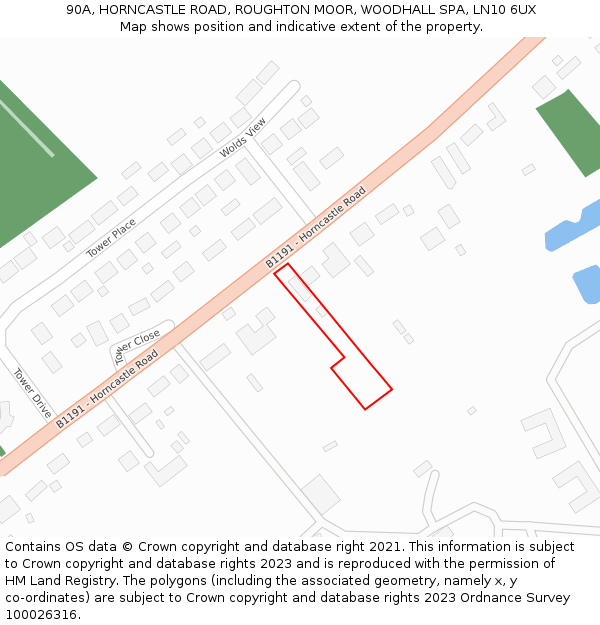 90A, HORNCASTLE ROAD, ROUGHTON MOOR, WOODHALL SPA, LN10 6UX: Location map and indicative extent of plot