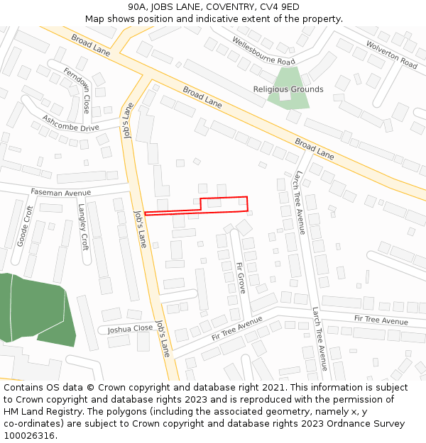 90A, JOBS LANE, COVENTRY, CV4 9ED: Location map and indicative extent of plot