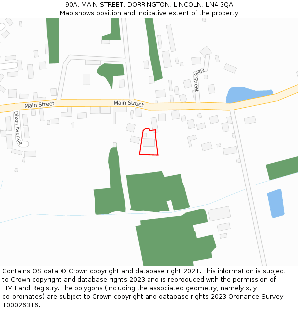 90A, MAIN STREET, DORRINGTON, LINCOLN, LN4 3QA: Location map and indicative extent of plot