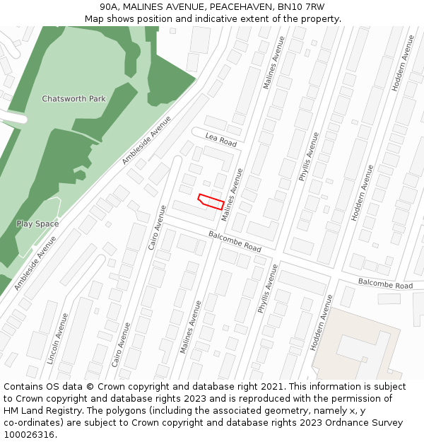 90A, MALINES AVENUE, PEACEHAVEN, BN10 7RW: Location map and indicative extent of plot