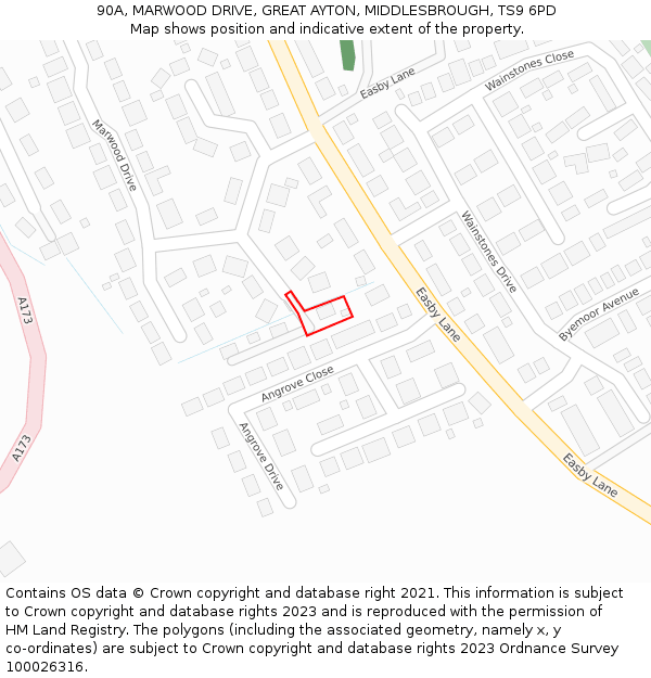 90A, MARWOOD DRIVE, GREAT AYTON, MIDDLESBROUGH, TS9 6PD: Location map and indicative extent of plot