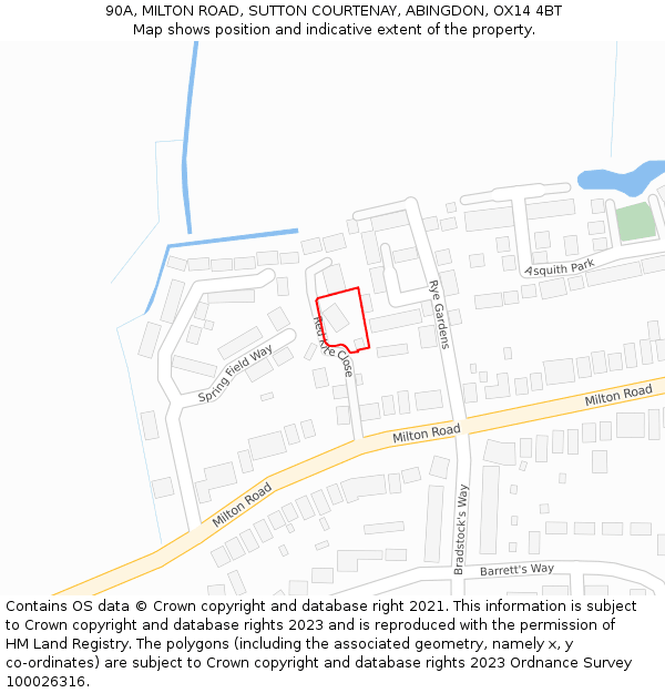 90A, MILTON ROAD, SUTTON COURTENAY, ABINGDON, OX14 4BT: Location map and indicative extent of plot